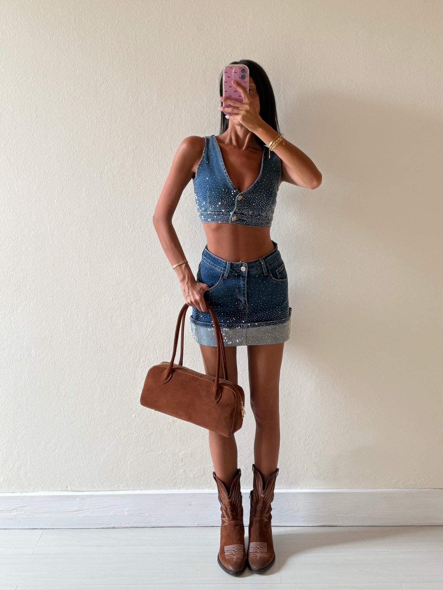 COORDINATO IN DENIM CON STRASS