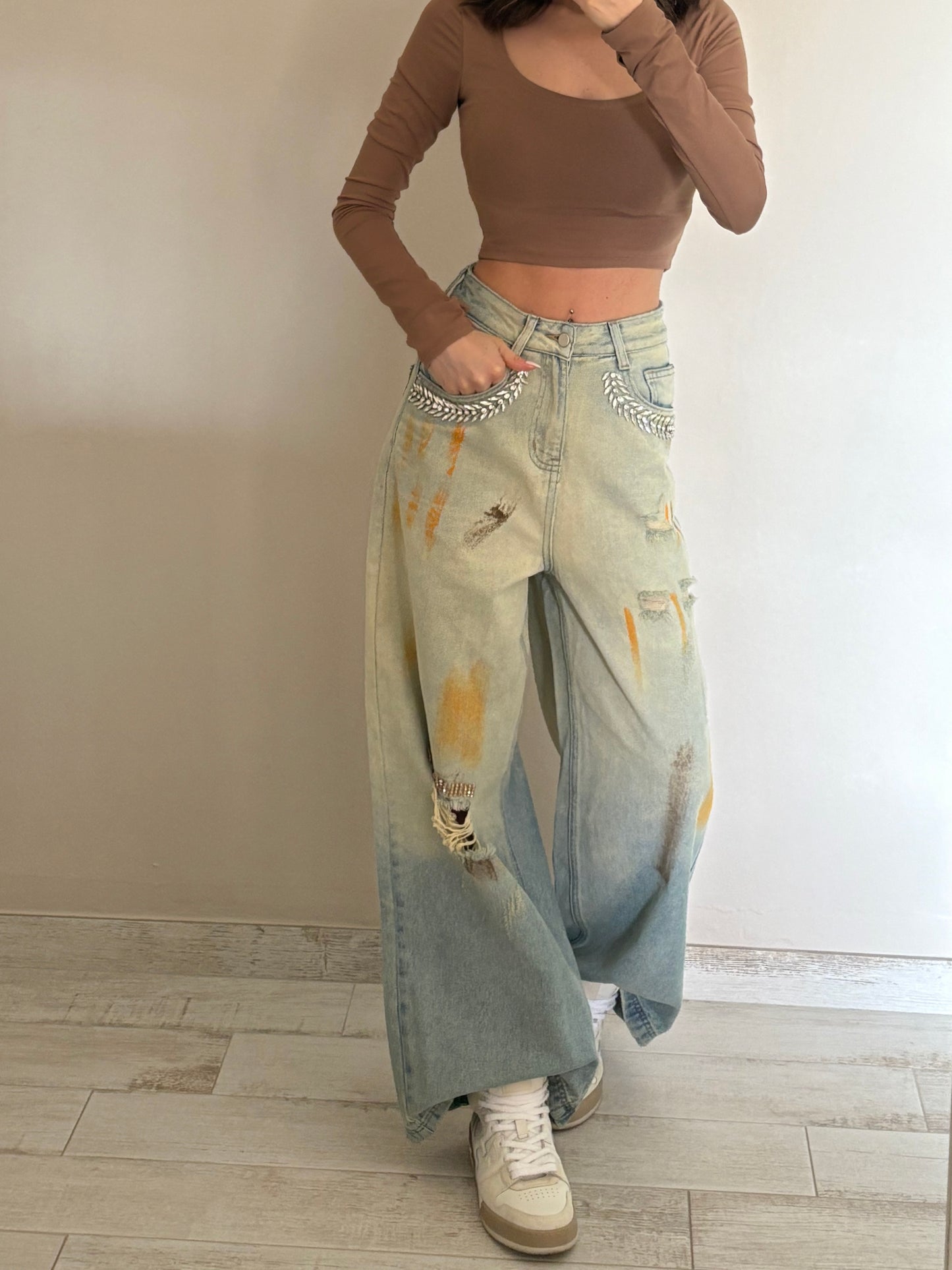 JEANS GAMBA LARGA EFFETTO VERNICE