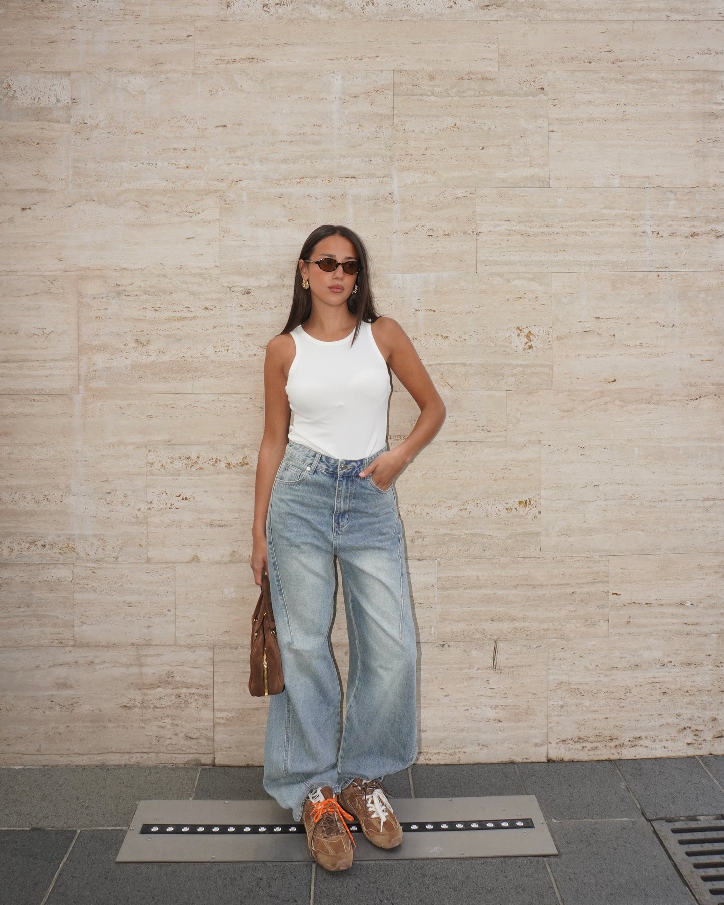 JEANS STRAIGHT CON TASCHE IN ECOPELLE
