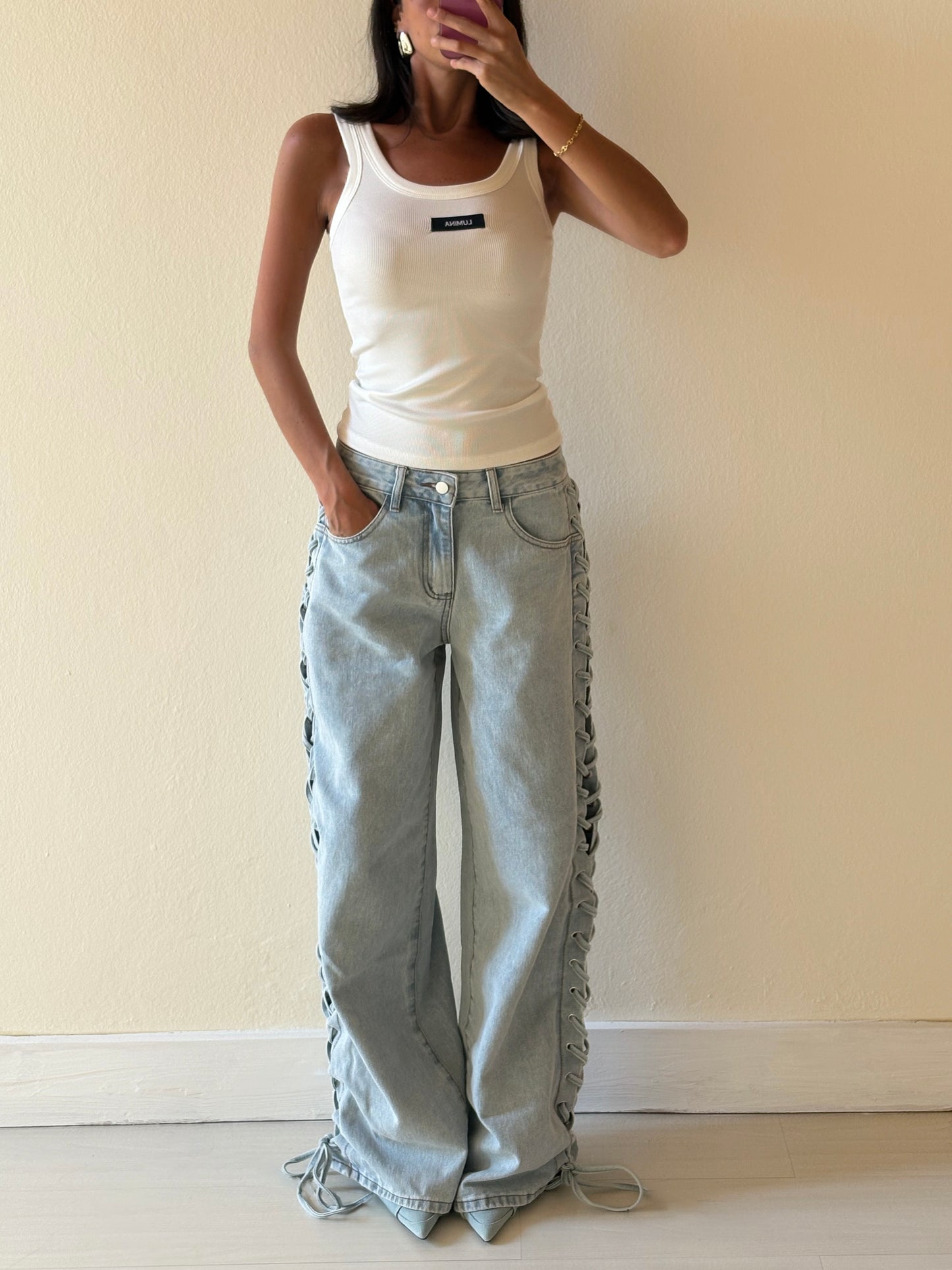 JEANS WIDE LEG STRINGATO