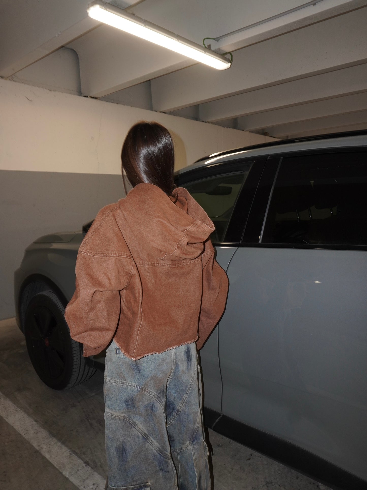 FELPA CON CAPPUCCIO IN DENIM