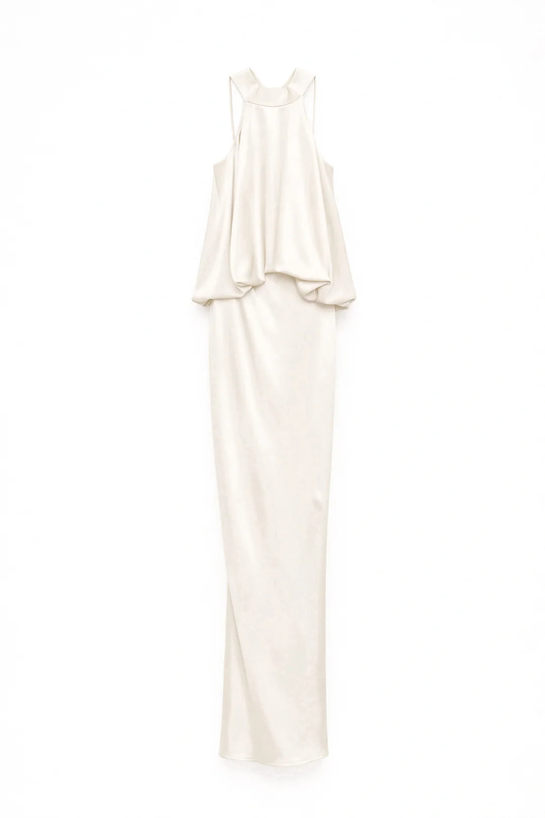 ABITO LUNGO SATINATO SCOLLO HALTER