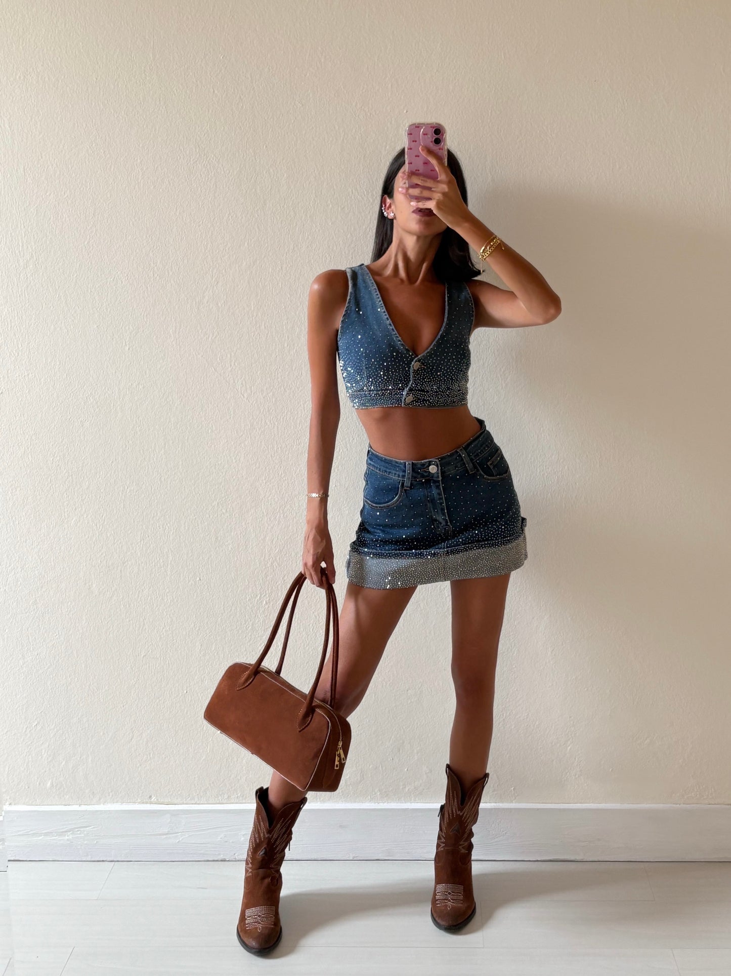 COORDINATO IN DENIM CON STRASS
