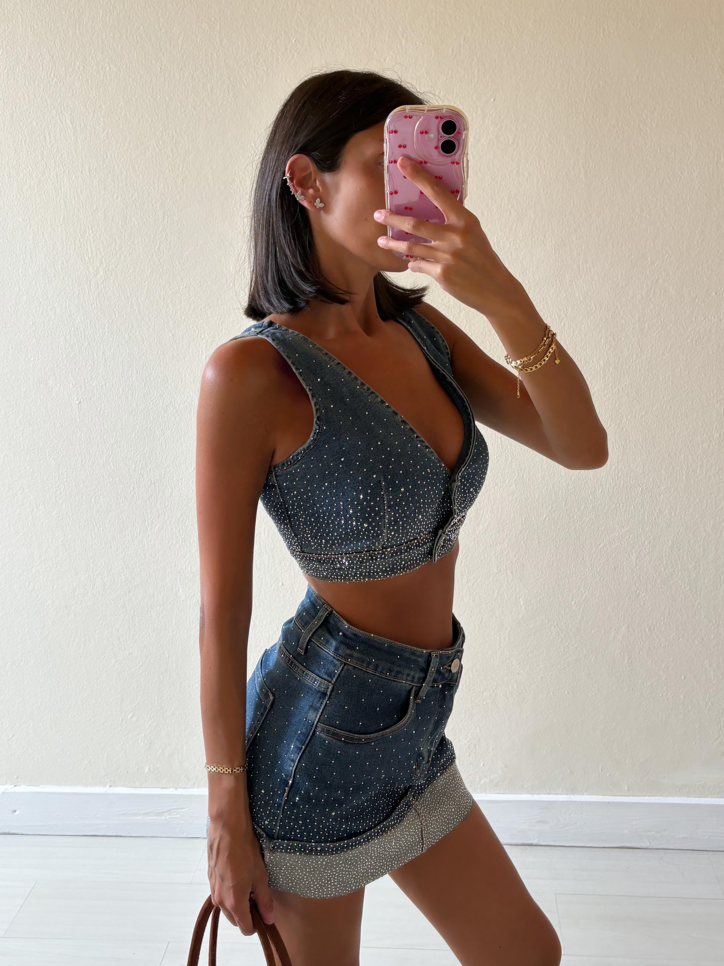 COORDINATO IN DENIM CON STRASS