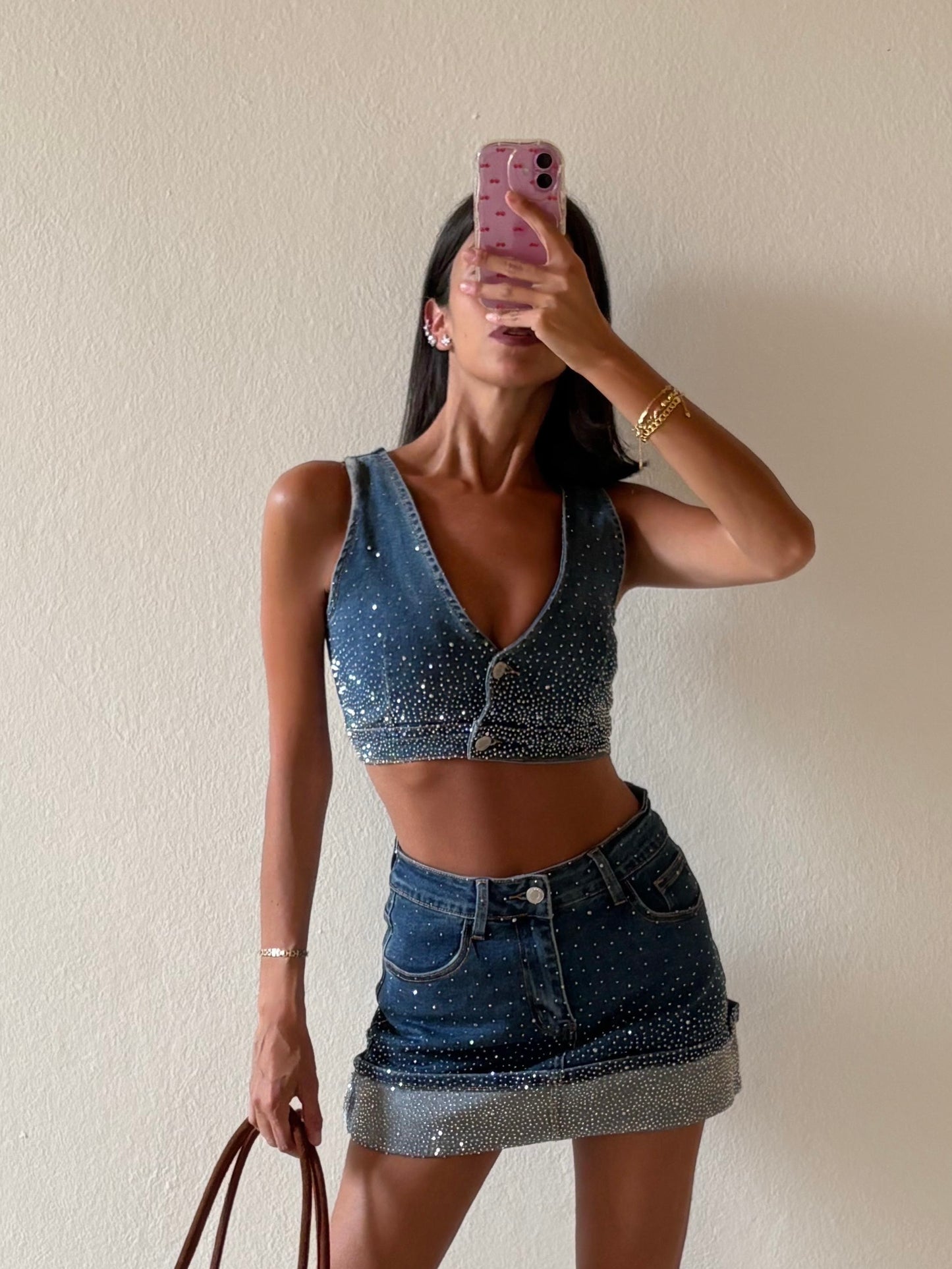 COORDINATO IN DENIM CON STRASS