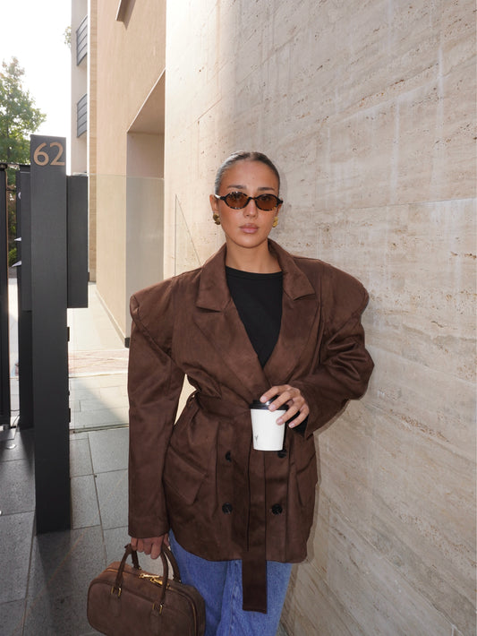 BLAZER IN SIMIL CAMOSCIO CON SPALLE IMBOTTITE