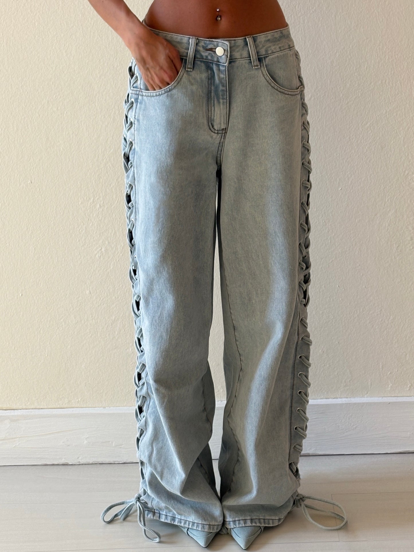 JEANS WIDE LEG STRINGATO