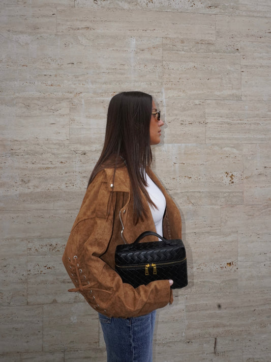 BIKER STRINGATO IN SIMIL CAMOSCIO