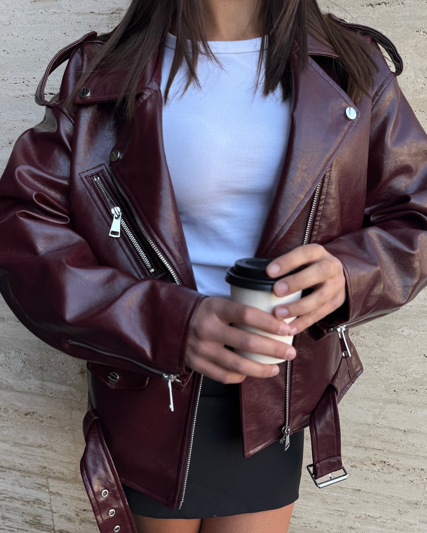 GIACCA BIKER IN ECOPELLE CON CINTURA