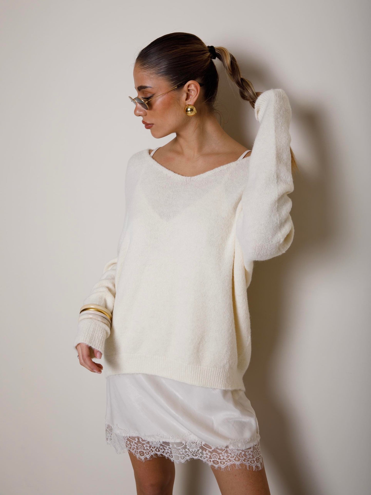 MAGLIONE ALPACA CON ABITO IN SIMIL RASO LUMINA