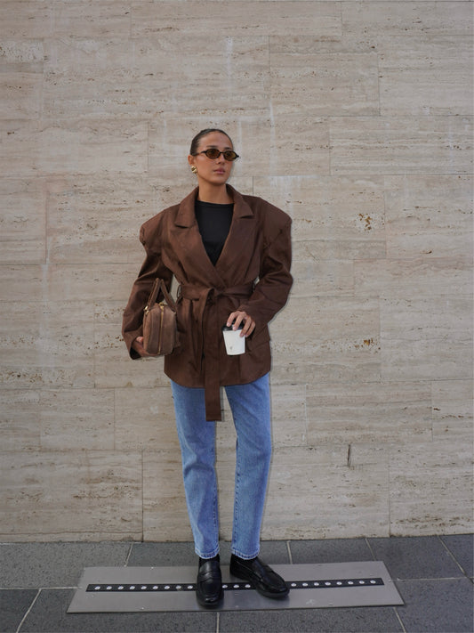 BLAZER IN SIMIL CAMOSCIO CON SPALLE IMBOTTITE