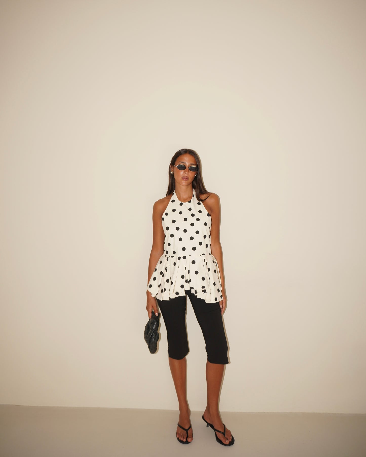 TOP SCOLLO HALTER A POIS
