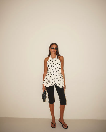 TOP SCOLLO HALTER A POIS
