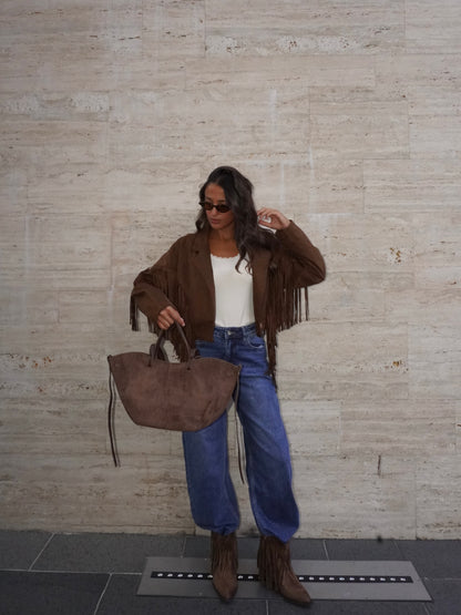 CHIODO IN SIMIL CAMOSCIO CON FRANGE