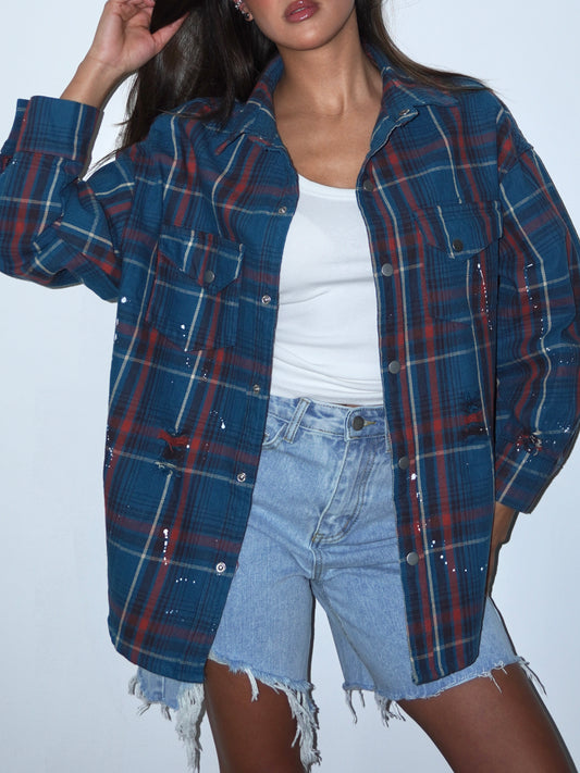 CAMICIA A QUADRI EFFETTO VERNICE