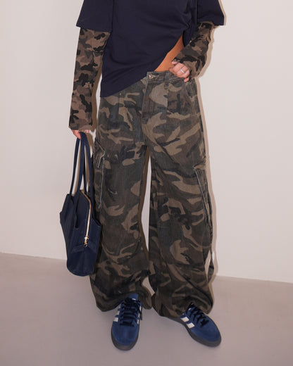 PANTALONI DENIM MILITARI CON COULISSE