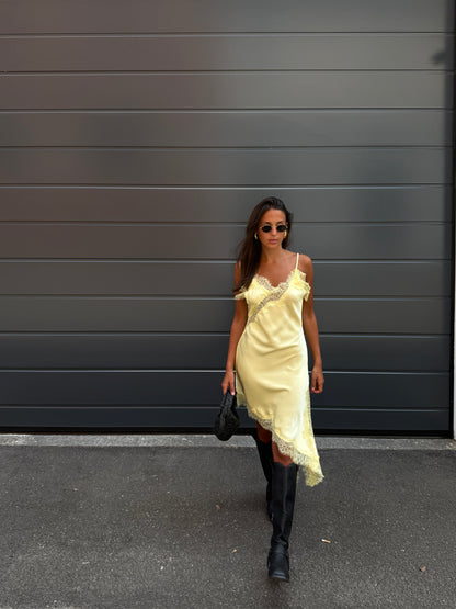 ABITO MIDI IN SIMIL RASO CON PIZZO