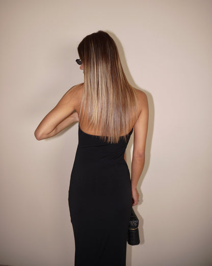 ABITO LUNGO A FASCIA CUT OUT CON GIOIELLO