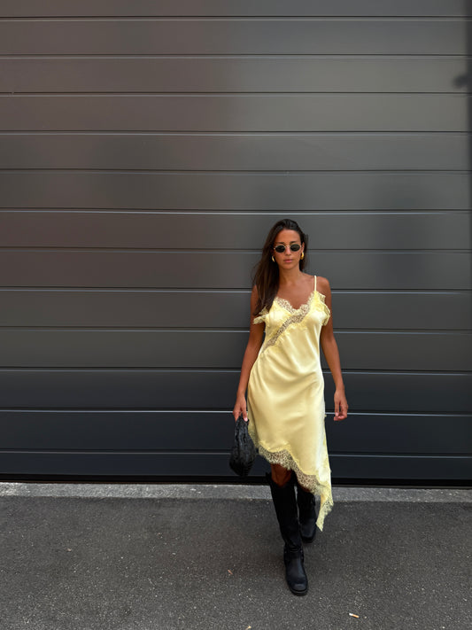 ABITO MIDI IN SIMIL RASO CON PIZZO
