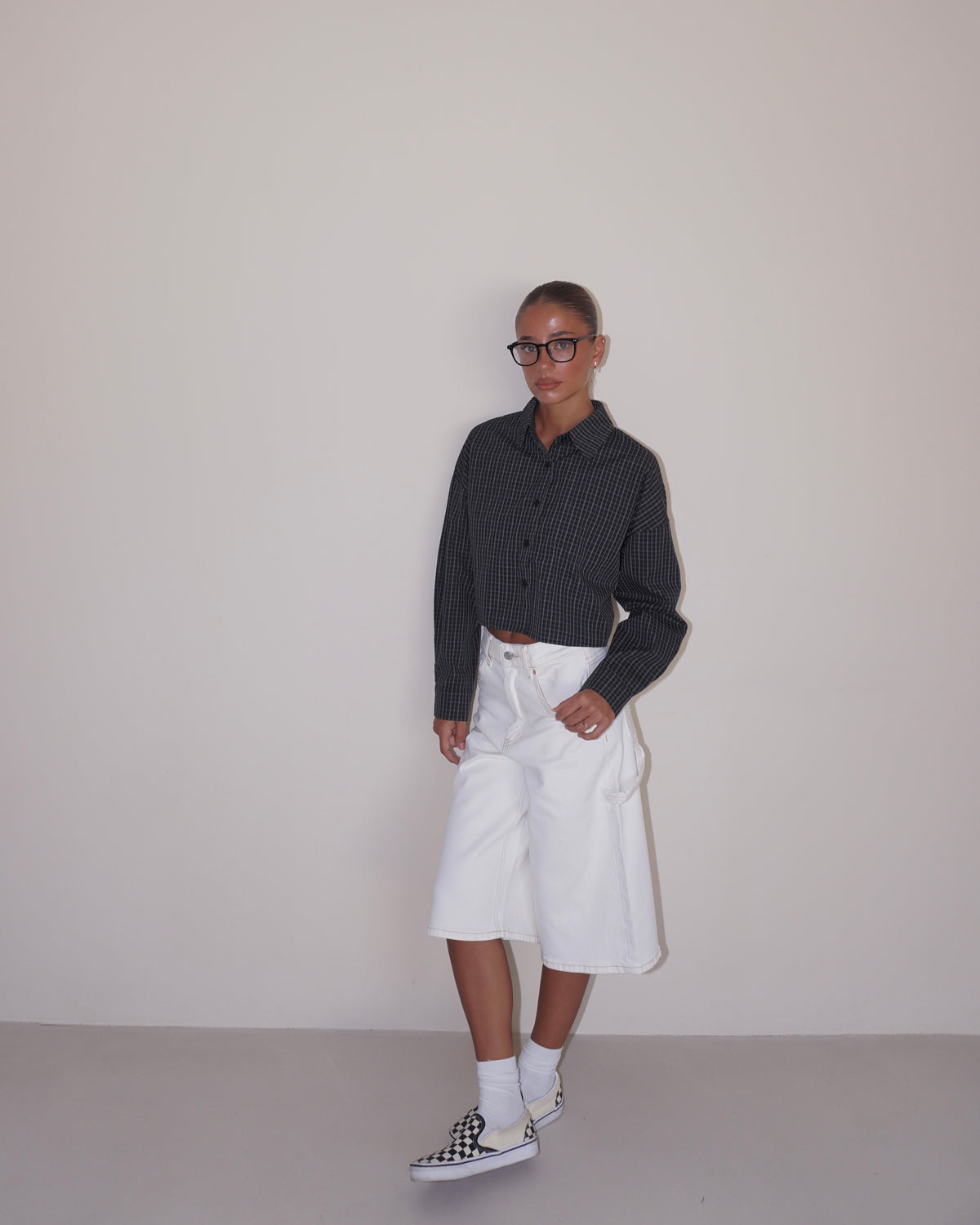 CAMICIA CROP CON FANTASIA A QUADRI