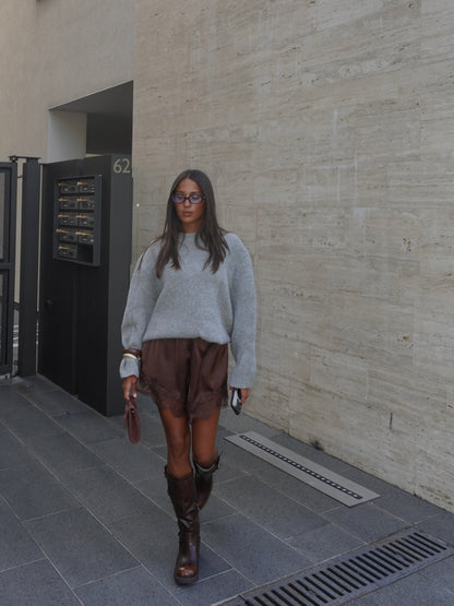 SHORTS IN SIMIL RASO E PIZZO