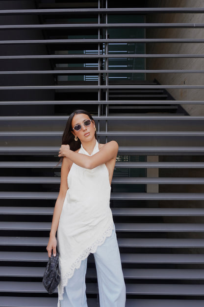 TOP SCOLLO HALTER SATINATO LUMINA