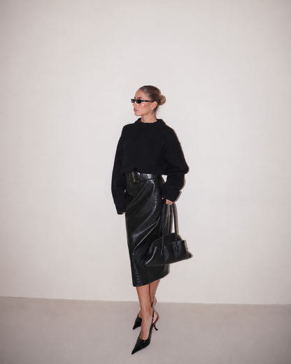 GONNA MIDI IN ECOPELLE COCCO CON CINTURA