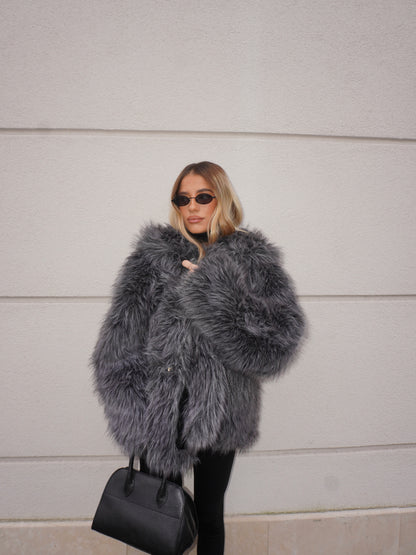 ECOPELLICCIA CON CAPPUCCIO GRIGIO SFUMATO