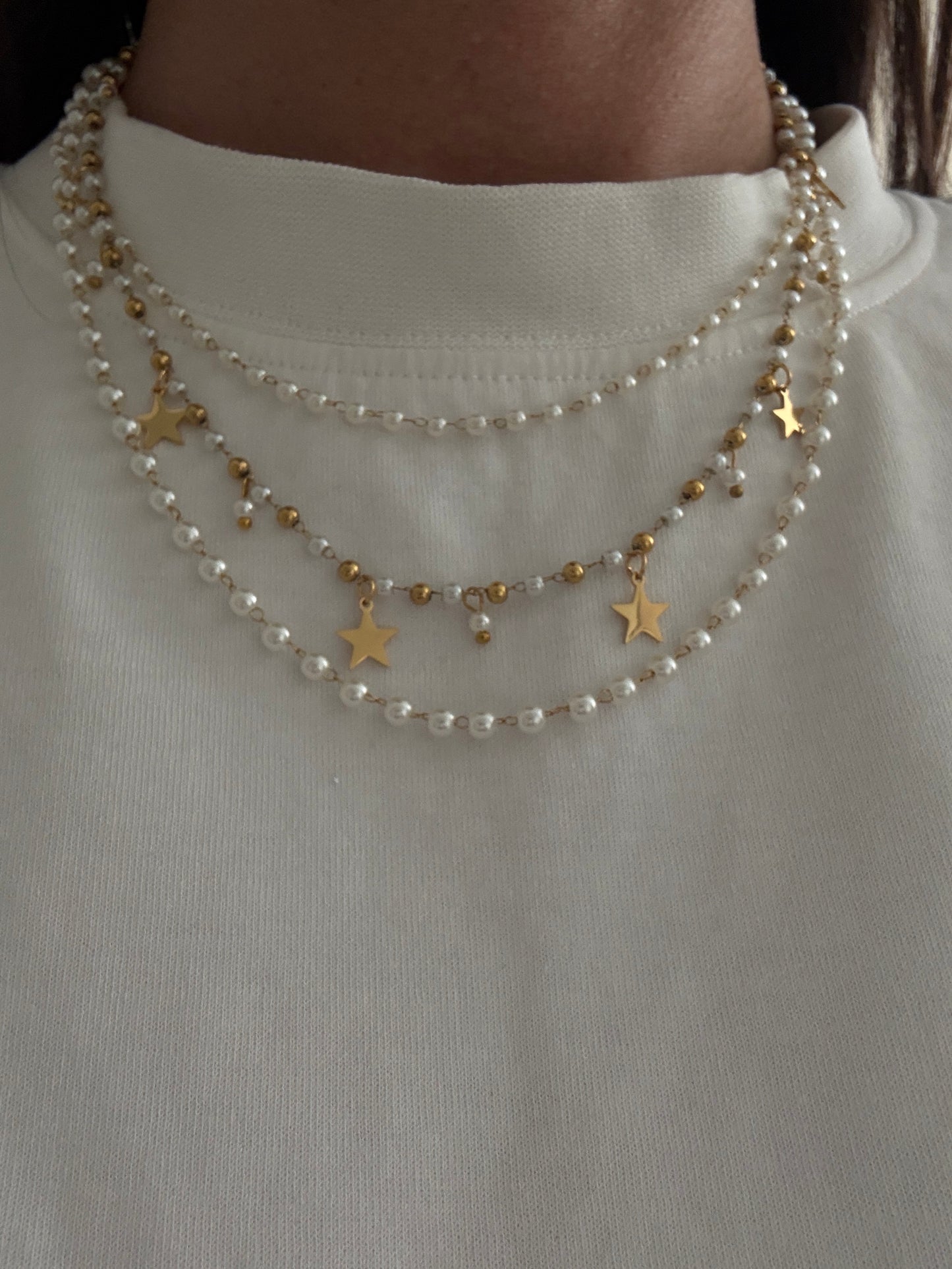 COLLANA CON PERLE E STELLINE