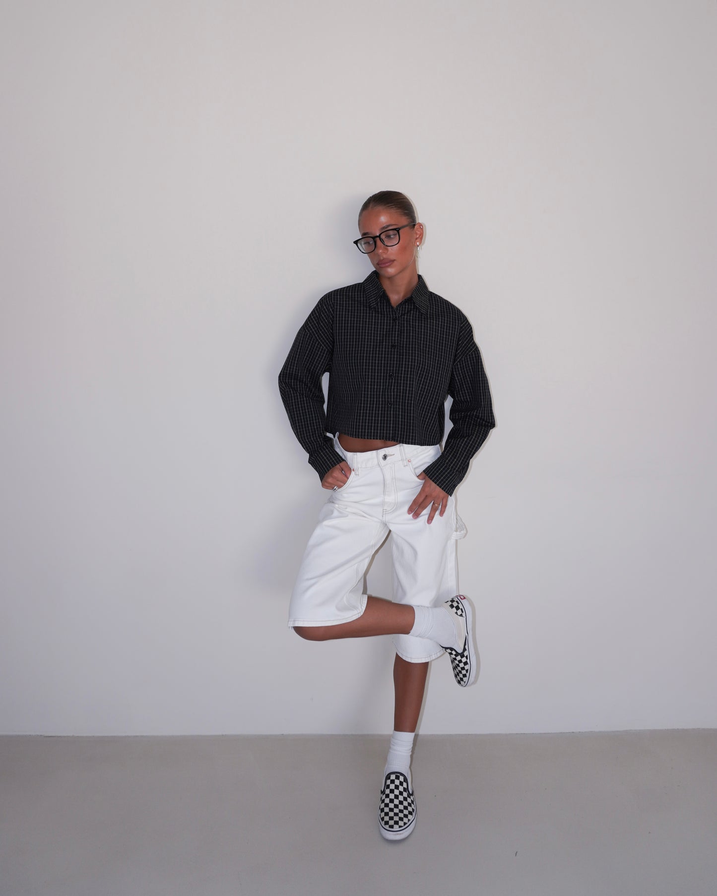 CAMICIA CROP CON FANTASIA A QUADRI