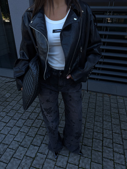 JEANS STRAIGHT CON ROSE IN VELLUTO