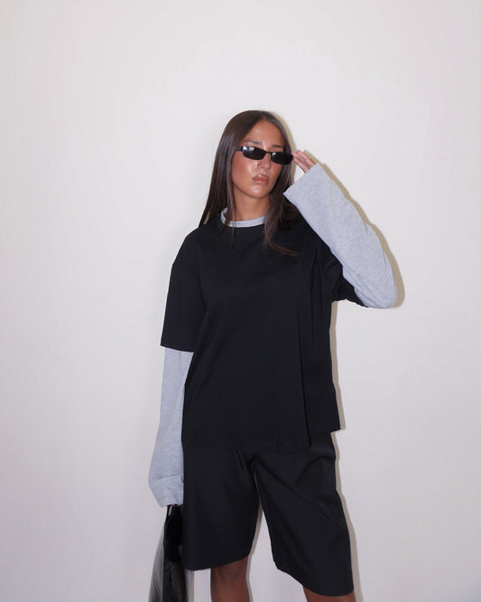 T-SHIRT DOUBLE SLEEVE A CONTRASTO LUMINA