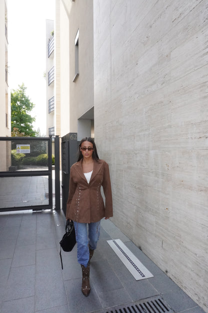 BLAZER STRINGATO IN SIMIL CAMOSCIO