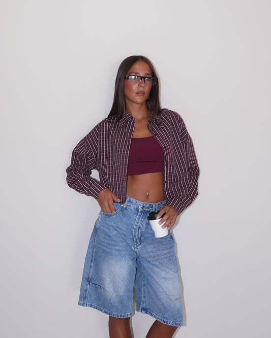 CAMICIA CROP CON FANTASIA A QUADRI