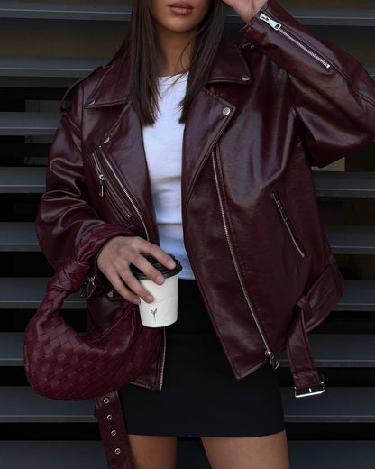 GIACCA BIKER IN ECOPELLE CON CINTURA