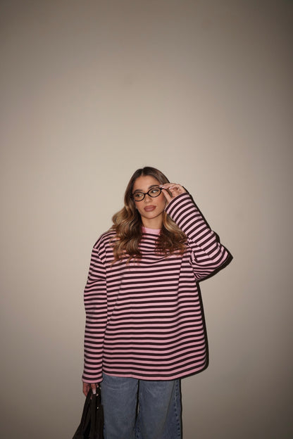 MAGLIA OVER A MANICHE LUNGHE CON FANTASIA A RIGHE