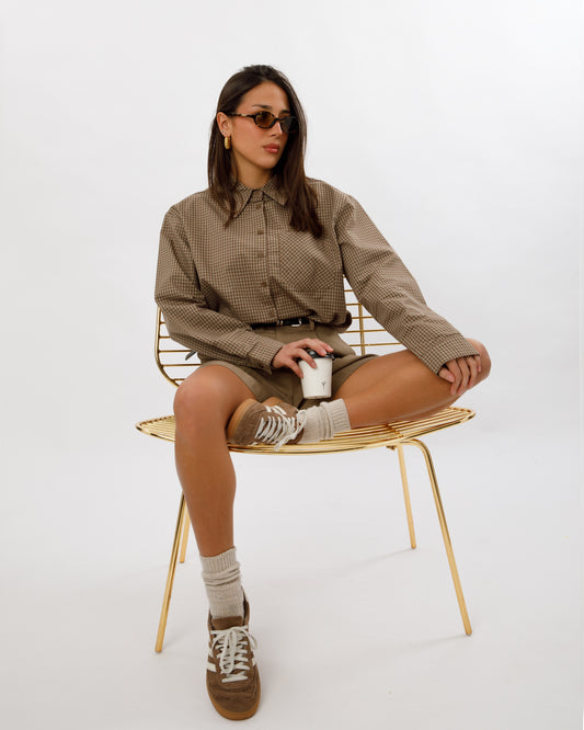 CAMICIA CON SPALLE IMBOTTITE A QUADRI