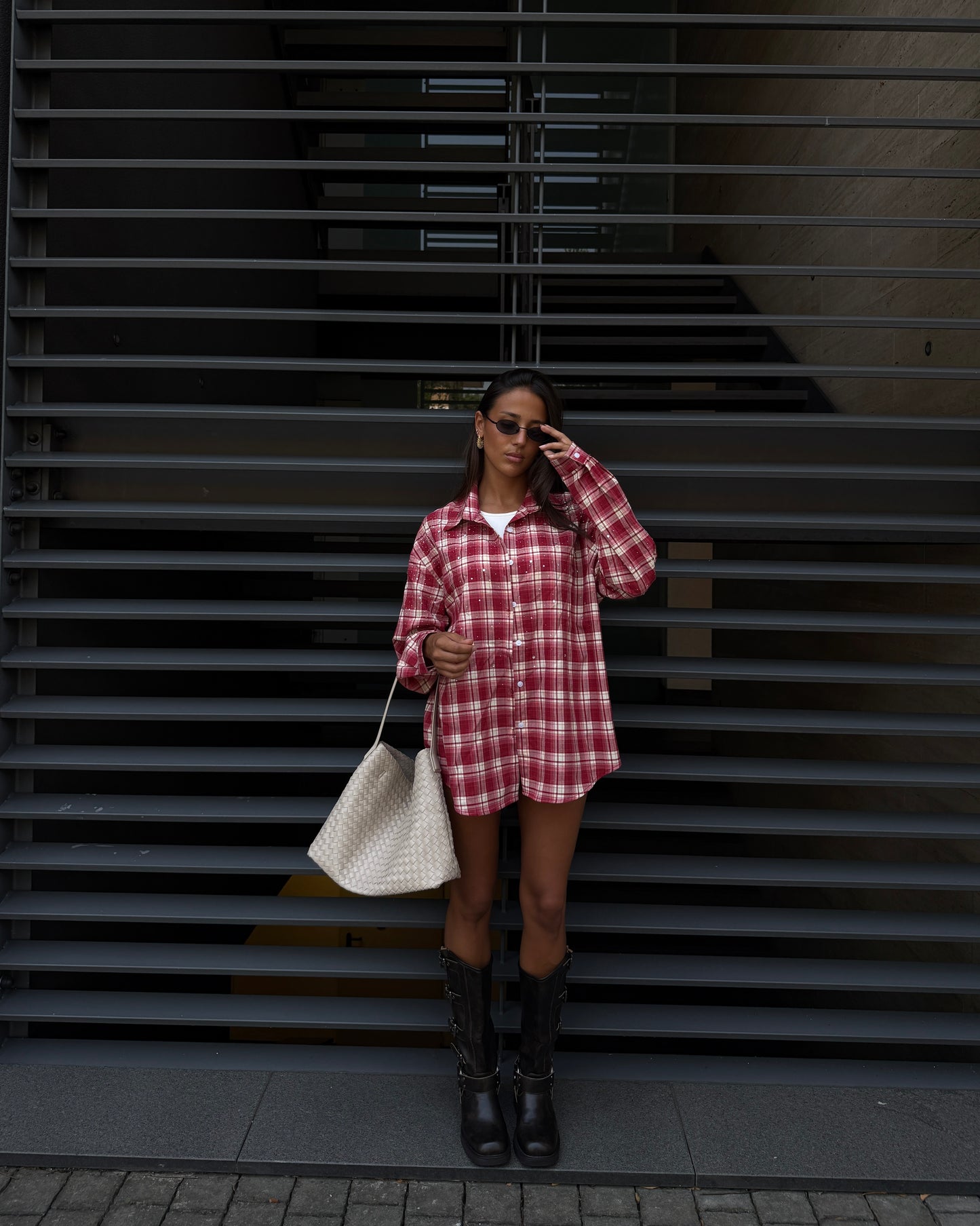 CAMICIA A QUADRI CON STRASS