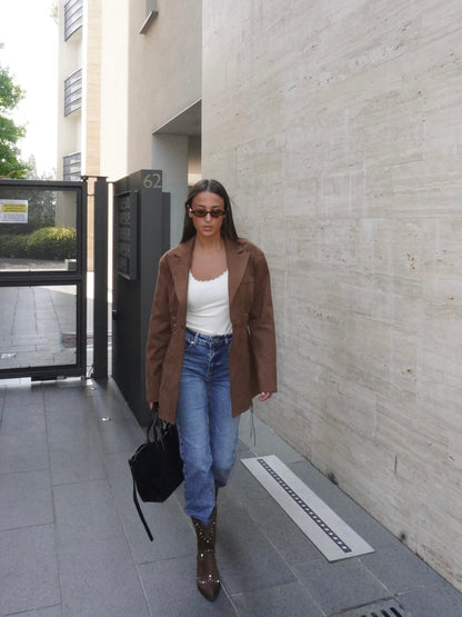 BLAZER STRINGATO IN SIMIL CAMOSCIO