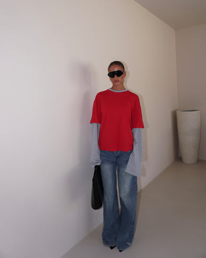 T-SHIRT DOUBLE SLEEVE A CONTRASTO LUMINA