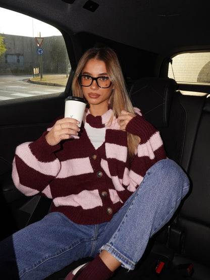 CARDIGAN A RIGHE CON SCIARPA