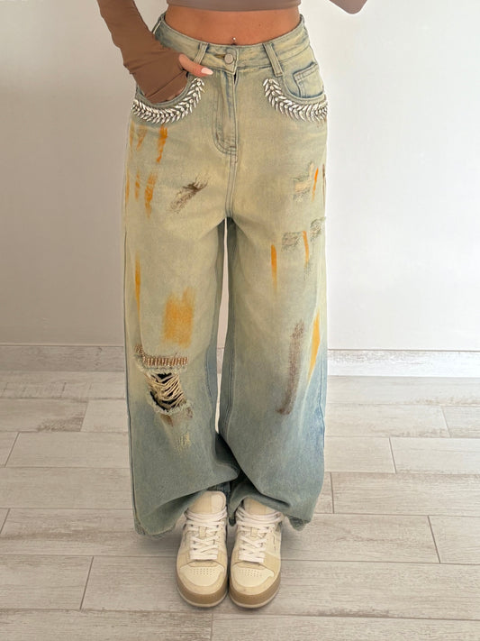 JEANS GAMBA LARGA EFFETTO VERNICE