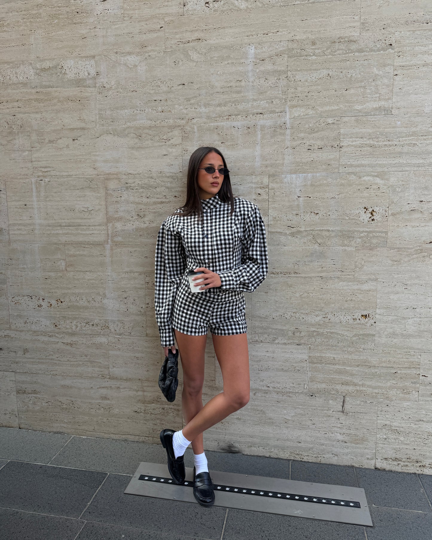 COMPLETO A QUADRI CON CAMICIA E SHORTS