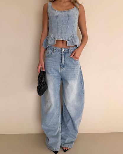 COMPLETO IN DENIM TOP E PANTALONE