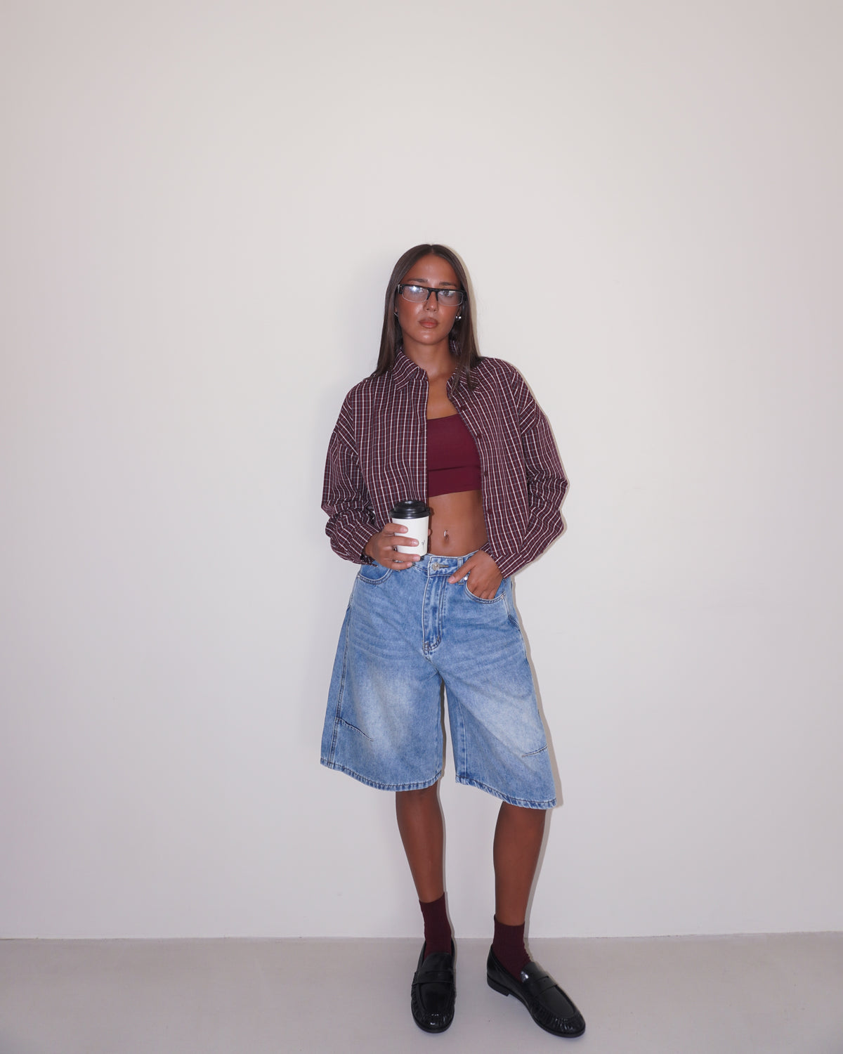 CAMICIA CROP CON FANTASIA A QUADRI