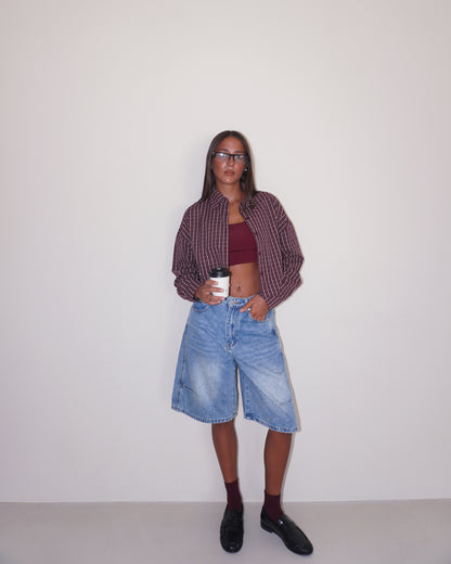 CAMICIA CROP CON FANTASIA A QUADRI