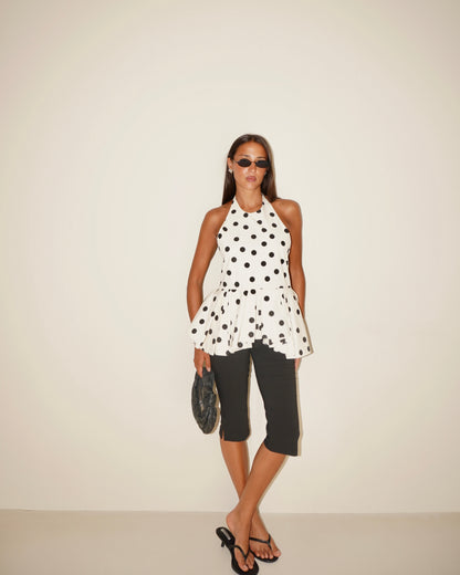 TOP SCOLLO HALTER A POIS