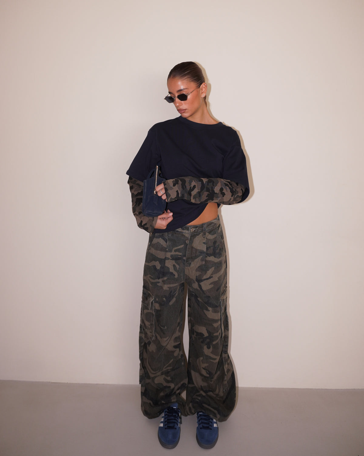 PANTALONI DENIM MILITARI CON COULISSE