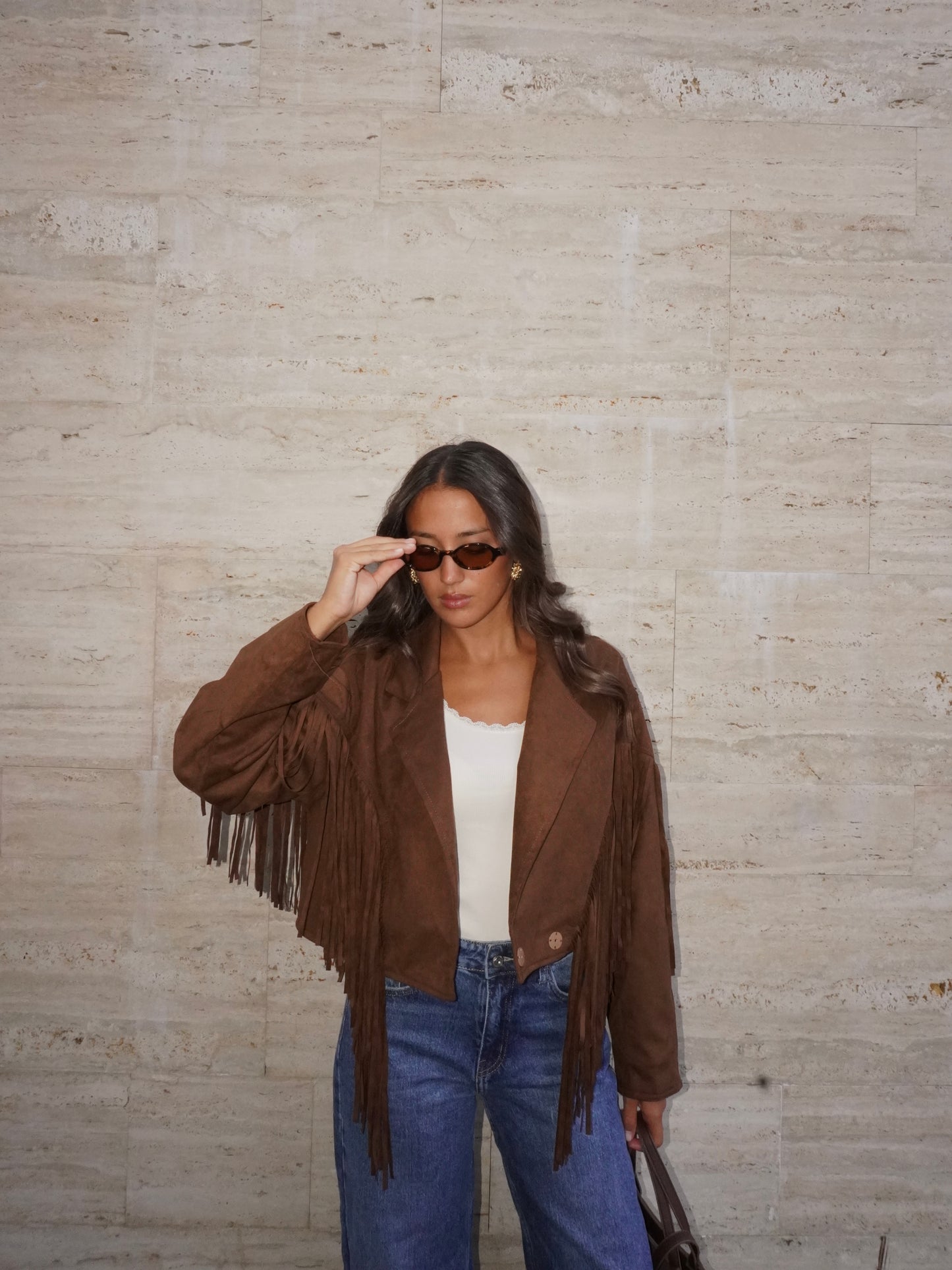 CHIODO IN SIMIL CAMOSCIO CON FRANGE