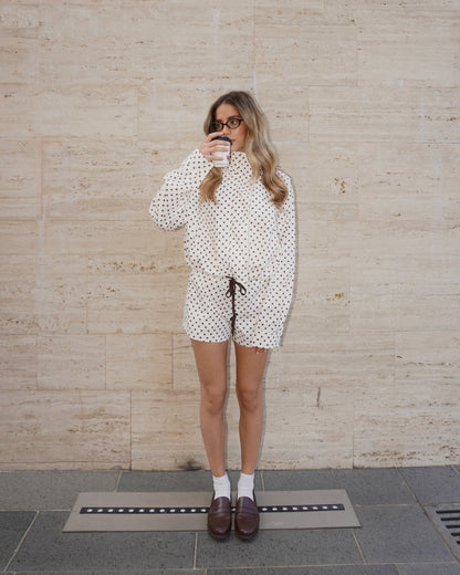 COMPLETO SHORTS E GIACCA CON POIS